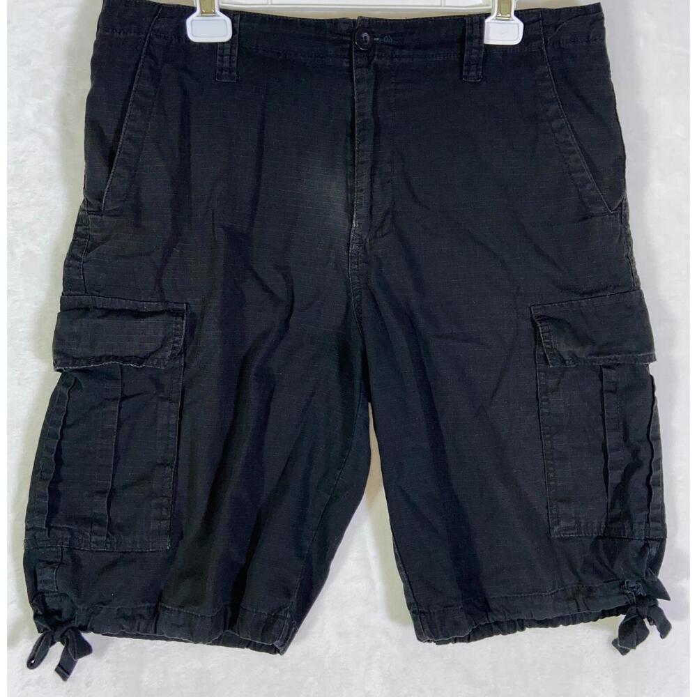 Airwalk Cargo Shorts Mens 34 Black Ripstop Tactical Skater Utility 90s *read